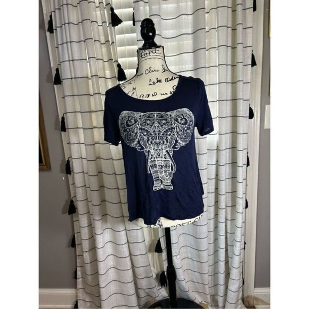 Navy Blue Elephant Juniors Top Size Medium with Lace Detail Back